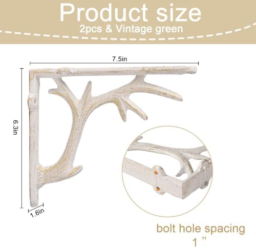 1PCS Cast Iron Deer Antler Wall Shelf Bracket, 6.2in (H), White