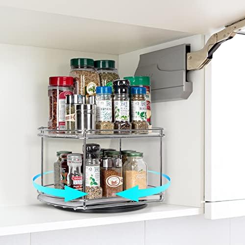 J JACKCUBE DESIGN 2 Tier Lazy Susan Turntable Cabinet Organizer - Rotating Spice Rack Storage Container - Medicine Stora
