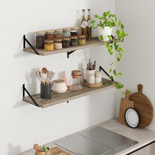 Axeman Deep Floating Shelves - 40 Inch Floating Shelves Set of 2-12 Inch Deep Grey Wood Wall Shelves for Living Room Bat