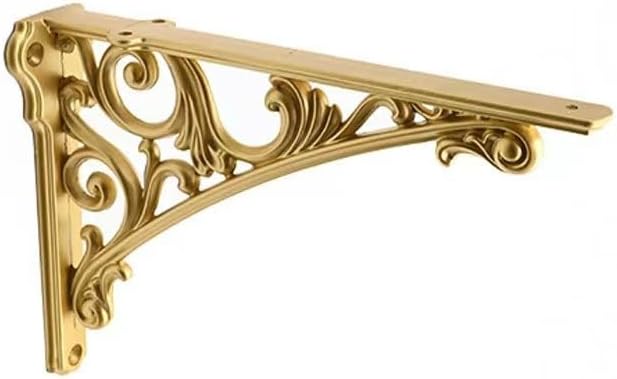 Decorative Shelf Bracket 12 inch Antique Gold Brackets for Shelving Solid Heavy Duty Vintage DIY Projects Hardware Inclu