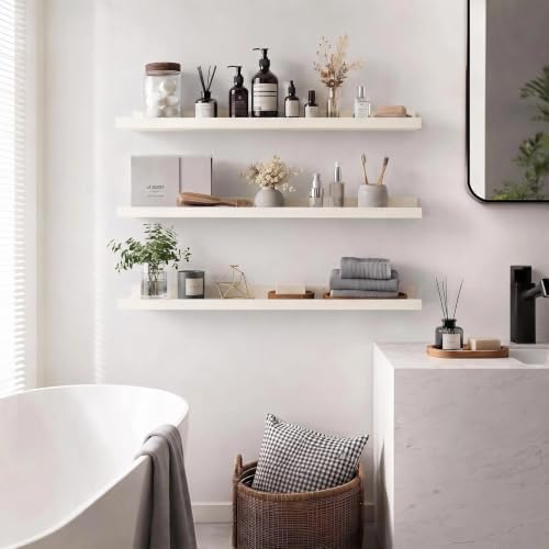 36inch Long Floating Shelves for Wall Decor, 3-Set Shelves with Lip, White
