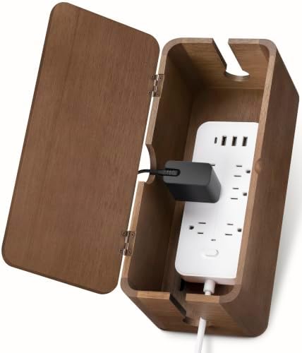 ZhiYo Wood Cable Management Box, Medium Cord Organizer Box for Power Strip