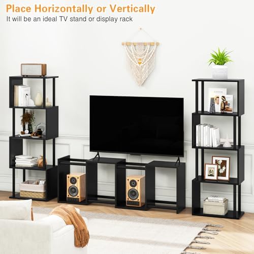 IBUYKE 5-Tier Tall Bookshelf,S-Shaped Geometric Bookcase,Black WBC015B
