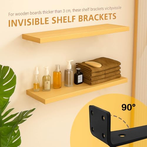 Floating Shelf Bracket 4 Inch of 8 Pack Heavy Duty Shelf Brackets Black Coated Metal L Bracket Wall Shelf Support DIY Br