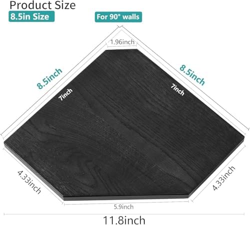 Corner Wall Shelves Set 2 Solid Oak Wood with Wire Hole Wall Mount,Black