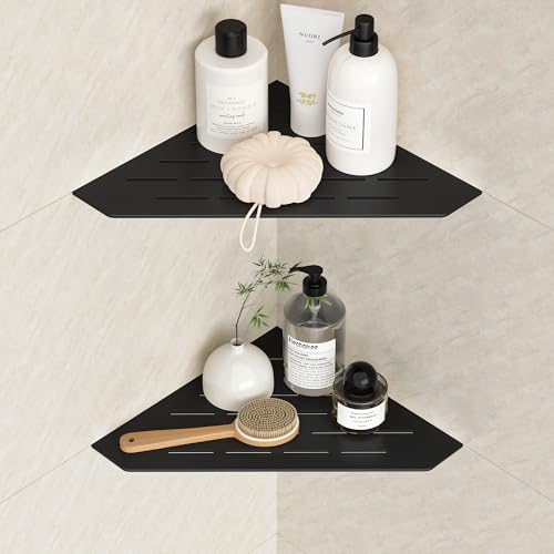Matte Black 10 Inch Corner Shower Shelf with Slot Design, 2 Pack