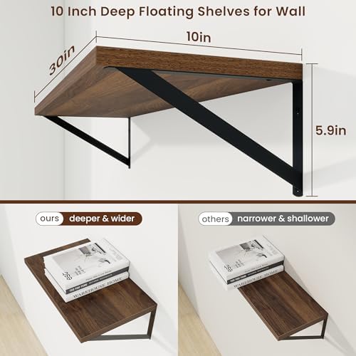 Axeman 30 Inch Floating Shelves, 10 Inch Deep Walnut Wall Shelves Set of 2