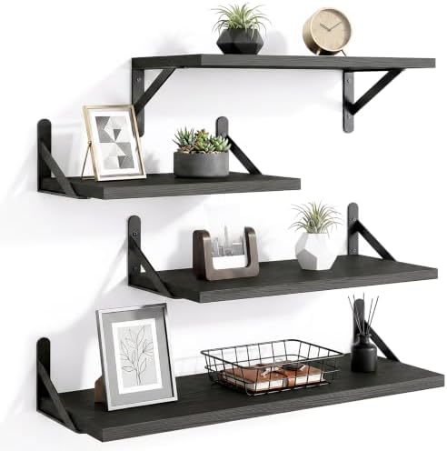 YGEOMER 4 Different Sizes Floating Shelves for Wall Home Decor, Black