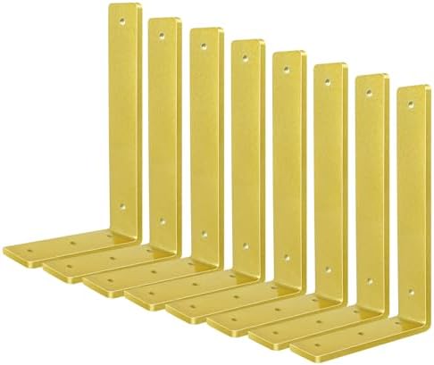 Gold Floating Shelf Bracket 12 Inch, 8 Pack Heavy Duty Shelf Brackets, Wall Shelf Bracket Gold for DIY Decorative with M