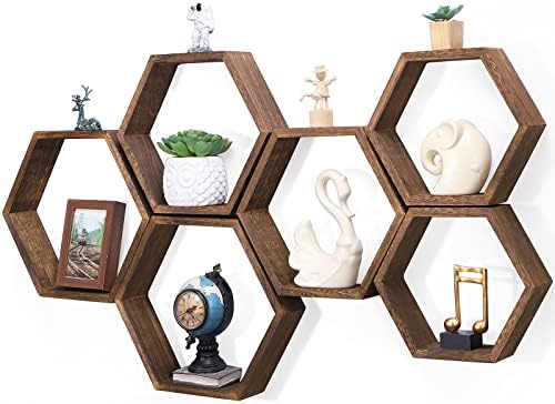 NOVIMANGO Honeycomb Floating Shelves Set of 6, Hexagon Floating Shelves