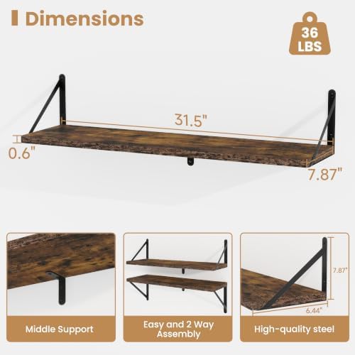 Heimlove Floating Book Shelves for Wall,31.5Inches Long Wall Mounted Bookshelves,Heavy Duty Bracket Shelves for Living R