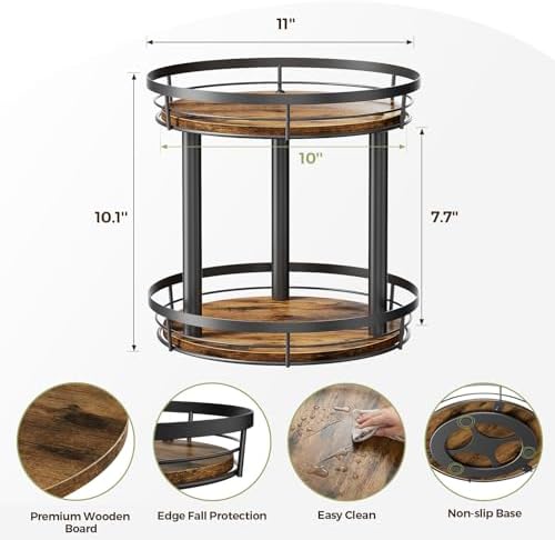 LAMU 10'' Wood Lazy Susan Spice Rack Organizer, 2 Tier Spice Organization for Cabinet, Countertop, Kitchen, Table Top, P