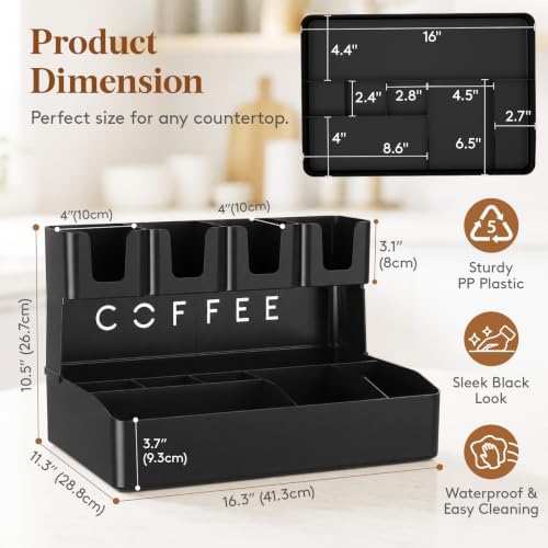 Lifewit 2-tier Coffee Station Organizer, 11 Compartments, Black, Plastic