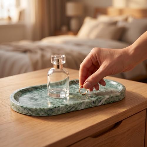YKAJO Cloud Jade Oval Marble Tray, 9.8x4.7 Vanity Perfume Organizer Dish