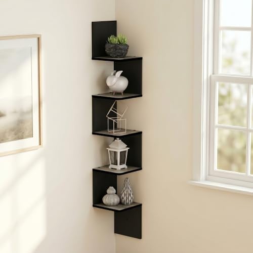 5-Tier Corner Square Wall Shelf, Corner Floating Shelves for Wall, Radial Wall Mounted Book Shelf, for Bedroom, Bathroom