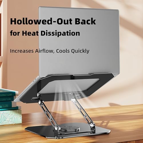 Laptop Stand for Desk - Ergonomic All Metal Computer Riser, 360° Rotating & Adjustable & Foldable, with Large Hollow Coo
