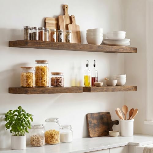 8 inch Deep Floating Shelves for Wall, 32" Wide, Rustic Brown, 2-Pack