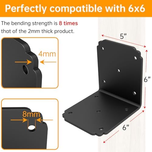 6x6x5 L Brackets Heavy Duty for Pergola, (8PCS)