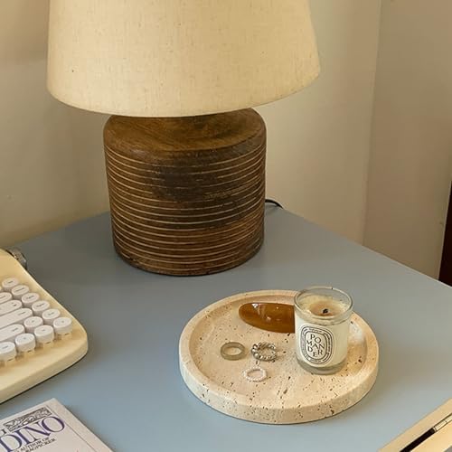 5.9" Round Travertine Tray, Small Marble Jewelry Dish Vanity Tray Beige