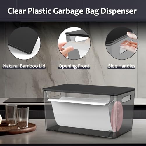 COAZEX 2 Pack Stackable Plastic Trash Bag Holder with Black Lids Under Sink