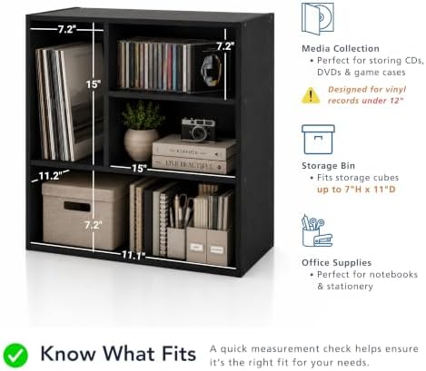 Homes: Inside + Out Apexa 4-Vertical Storage Organizer Shelves, Stackable Wood Bookcase for Organization, Dorm Teen Room
