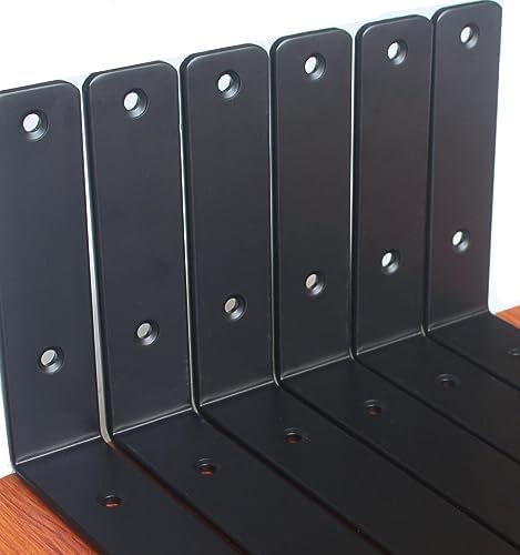 24 Pack - L 11" x H 6" x W1.5, 5mm Thick Black L Shelf Bracket, Iron Shelf Brackets, Metal Shelf Brackets, Floating Shel