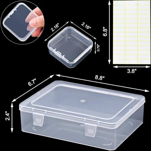 Bead Organizer Box, 90pcs Small Clear Plastic Storage Containers, Craft Storage Box Features Hinged Lid and Labels, Mini