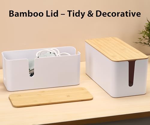 ZhiYo 2 Pack Cable Management Box, Large & XL, Power Strip Organizer, White