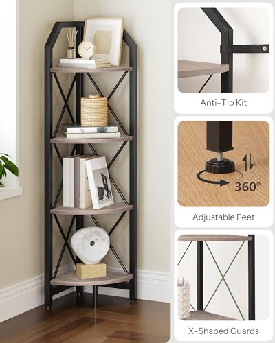 CHOEZON 4-Tier Corner Shelf, Industrial Corner Bookshelf, 47.6" Corner Storage Stand, Plant Stand Display Shelf, Corner 
