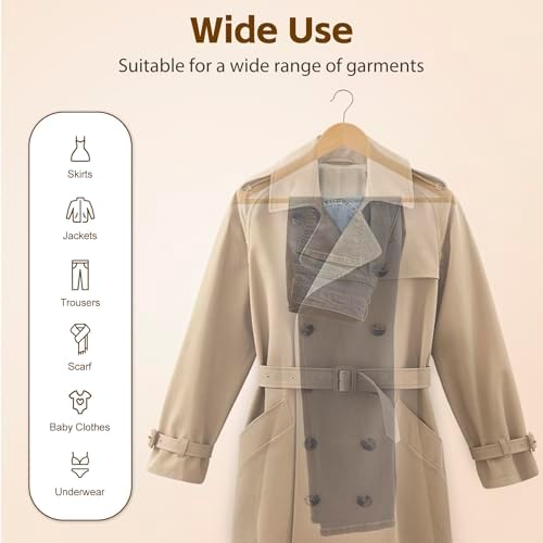 SUPER DEAL Wooden Hangers 50 Pack, Coat Hangers with Shoulder Notches 360 Swivel Chrome Hook Smooth Finish Non-Slip for Strap, Dress, Shirt, Pant, Jacket, Natural