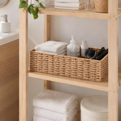Wicker Toilet Paper Storage Basket Set of 2 for Shelves, Natural