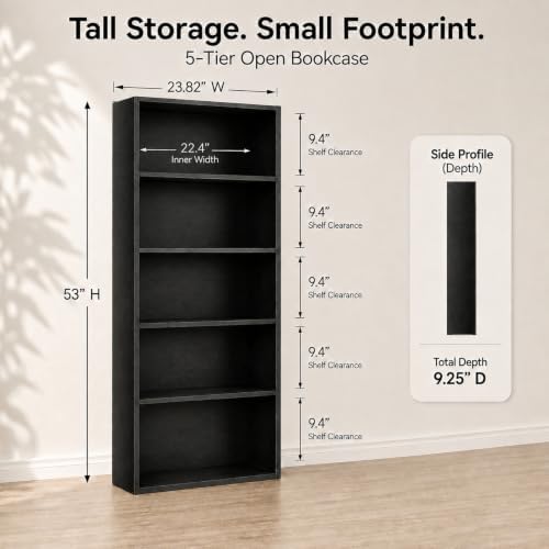 IULULU 53 Inch Tall Bookshelf, 5 Tier Bookcase with Open Storage Shelves
