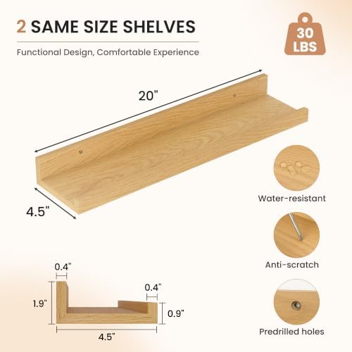 Dreamland Picture Ledge Shelf for Wall, Floating Shelves Set of 2,20 inch Long Floating Shelves with Lip for Living Room