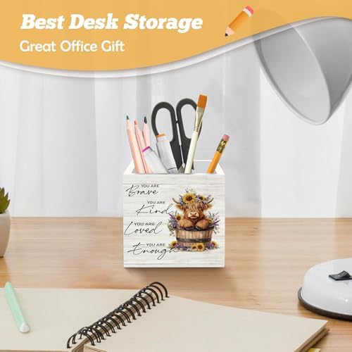 Inspirational Highland Cow Pen Holder Organizer for Desk Accessories