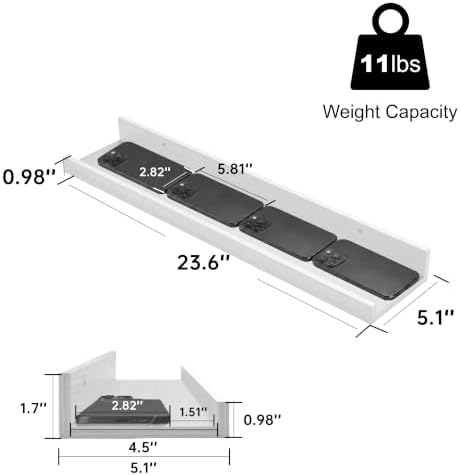 White Floating Shelf with Lip, 24 Inch Picture Ledge Shelf Set of 2