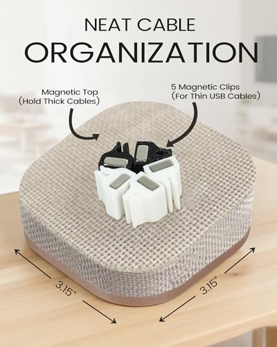 Magnetic Cord Holder, 5 Cable Clips, Desk & Nightstand Organizer