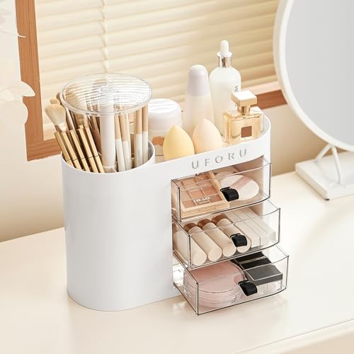 UFORU Makeup Organizer Countertop with Pop-Up Brush Holder for Vanity