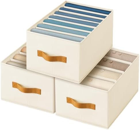 Homsorout Clothes Organizers and Storage - 4/5/7 Grids Fabric Jeans Organizer with Handles, Foldable Closet Organizers D