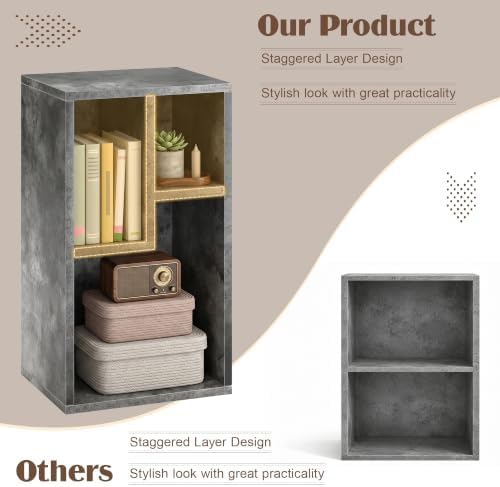 VECELO Cubby Storage Organizer Bookcase, Open Cube Display Shelf Cabinet, Freestanding Multicompartment Bookshelf for De