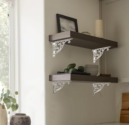 Ornate Decorative Shelf Brackets 6 inch Small Wall Mounted Shelving Bracket 4 Pack Brushed Nickel Vintage Shelf Bracket 