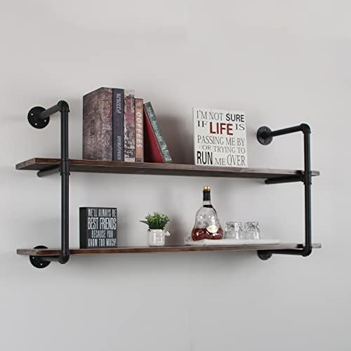 MBQQ Industrial Retro Pipe Shelf 48in 2 Tier Wall Mounted,Rustic Floating Shelves,Farmhouse Kitchen Bar Shelving,Home De