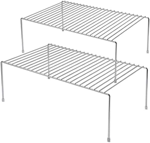 Kitchen Cabinet Shelf Organizer Set of 2, Large (15.7 x 9.4 inch) Metal Wire Pantry Storage Shelves, Dish Plate Racks fo