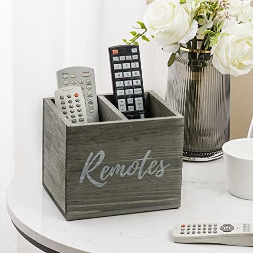 MyGift Gray Wood Remote Control Holder, 2 Compartment Media Caddy