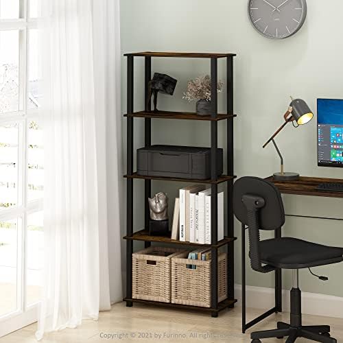 Furinno Turn-N-Tube 5-Tier Multipurpose Shelf / Display Rack / Storage Shelf / Bookshelf, Square Tubes, Light Cherry/Bla