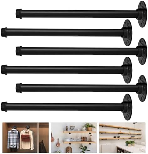 12" Industrial Pipe Shelf Brackets 6 Pack Iron Shelf Bracket Floating Iron Shelves Black Shelving Bracket Heavy Duty for