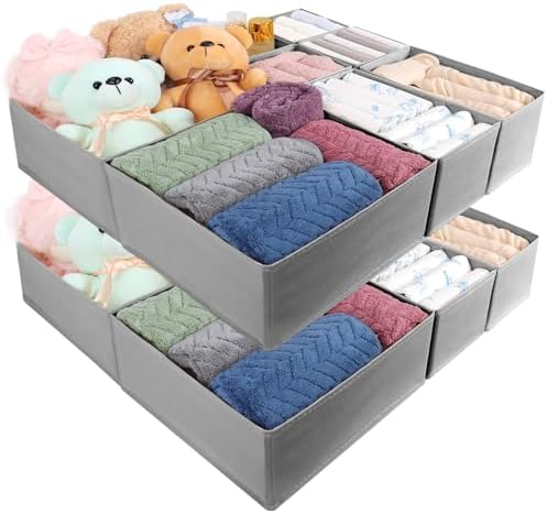 Drawer Organizer Clothes, 16 Pack Dresser Organizer Bins, Foldable Closet Organizers and Storage Fabric Dresser Bins, Shallow Drawer Dividers for Clothing, Underwears, Socks, Tie