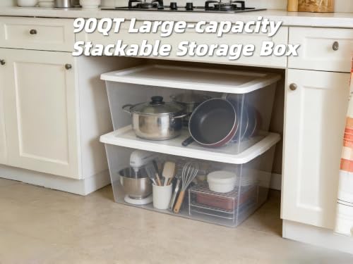 Clear Storage Bins with Lids, 90 Qt 2-Pack Stackable Plastic Totes