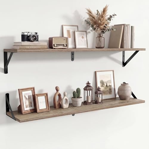 Axeman 36 Inch Floating Shelves, 8 Inch Deep Grey Wall Shelves Set of 2