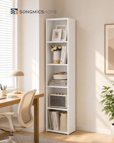 SONGMICS HOME Tall Narrow Bookshelf, 5-Tier Bookcase, Adjustable Shelves