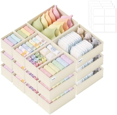 Drawer Organizer Storage for Clothes, Socks, 21 Pack, Beige